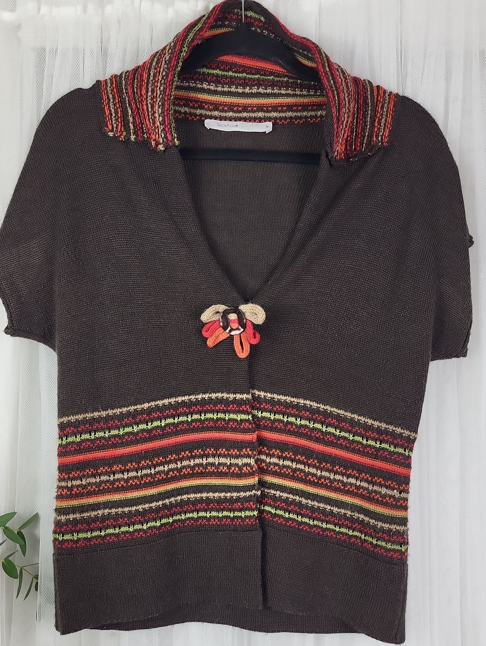 Skovhuus Merino wool blend Brown Short-Sleeve Knit Sweater. Size M